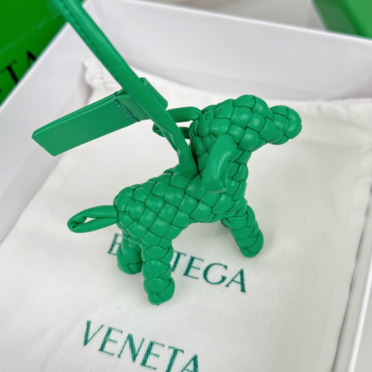 Bottega Veneta Green Leather Keychain